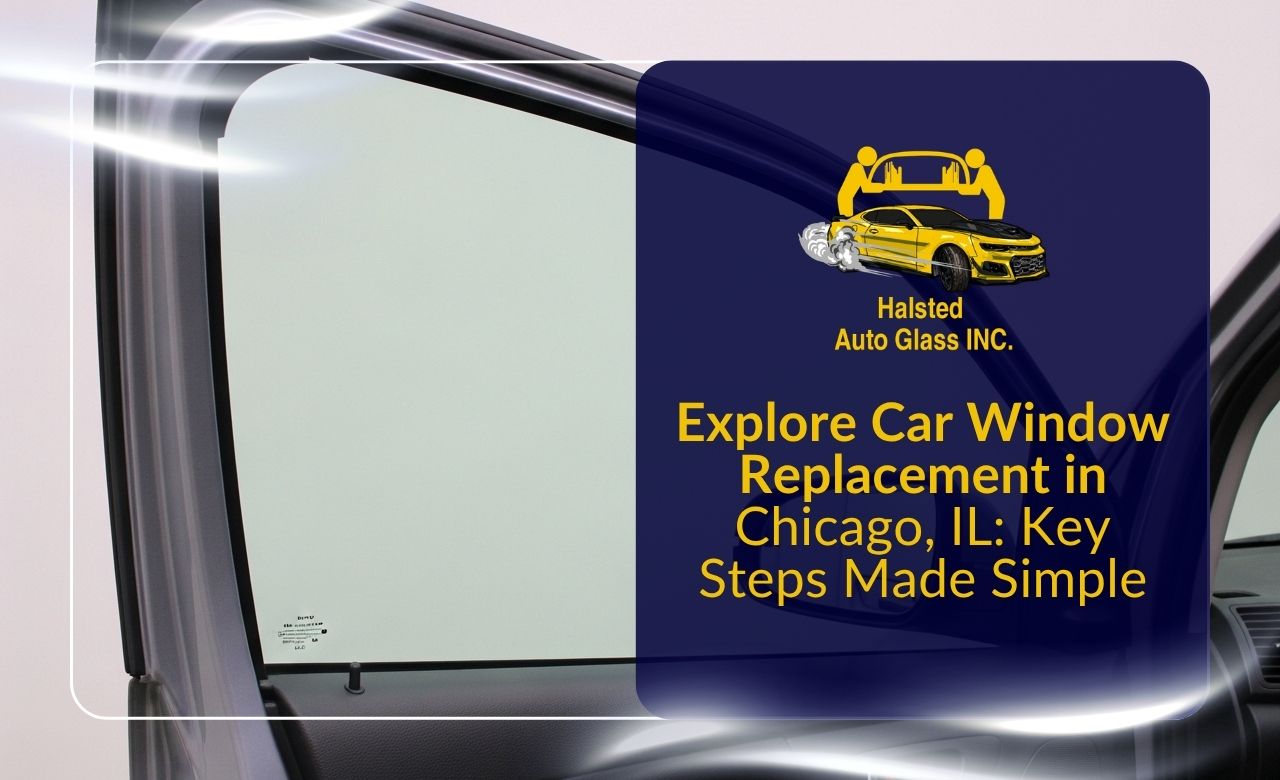 Technician completing car window replacement in Chicago, IL