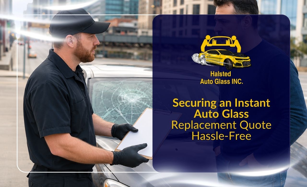 Driver requesting an auto glass replacement quote in Chicago
