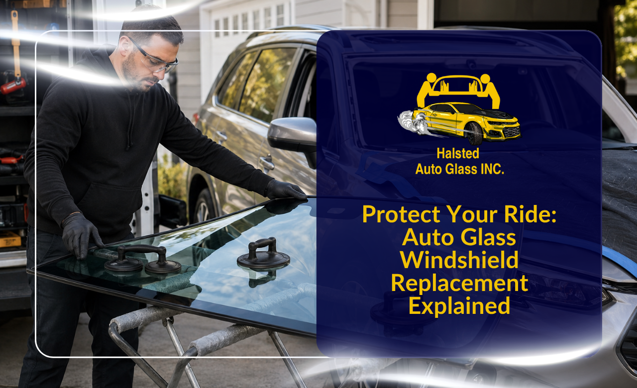 Technician preparing a vehicle for auto glass windshield replacement
