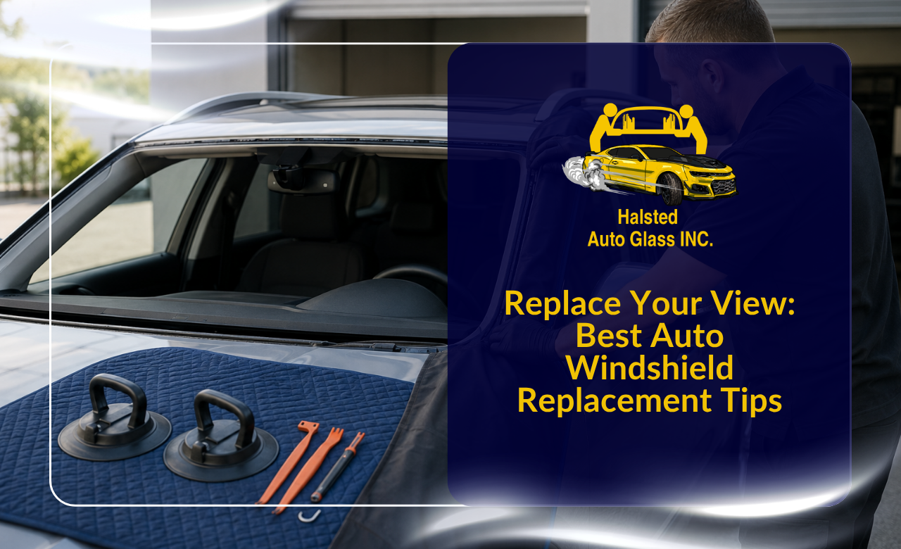 Technician preparing a vehicle for auto windshield replacement
