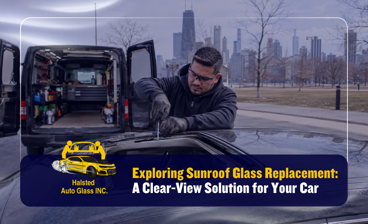 Sunroof glass replacement for a damaged vehicle roof in Chicago