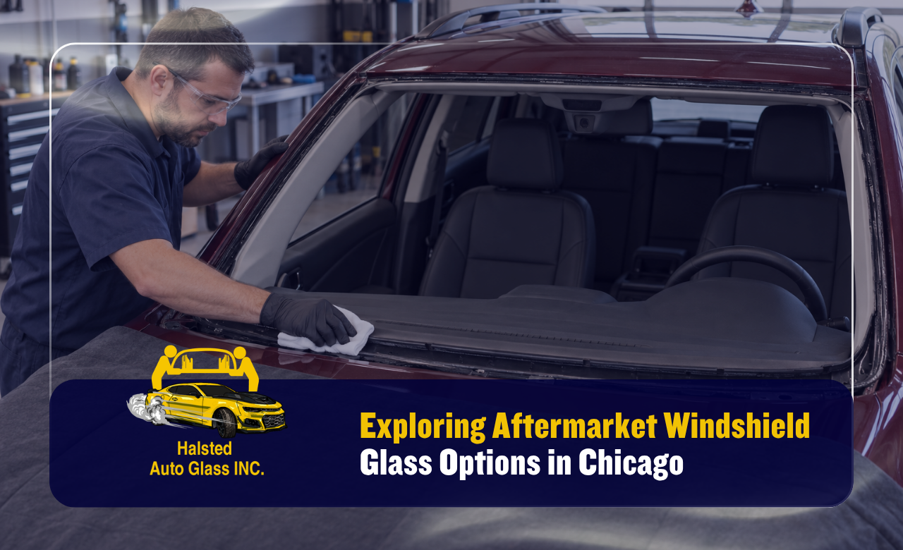 Aftermarket windshield glass in Chicago prepared for vehicle installation