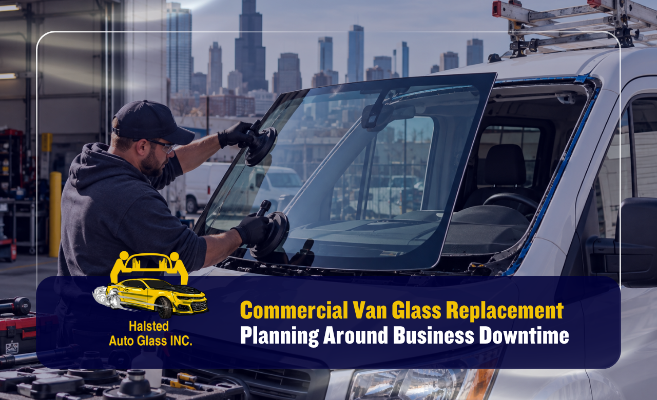 Commercial van glass replacement in Chicago for a company work vehicle