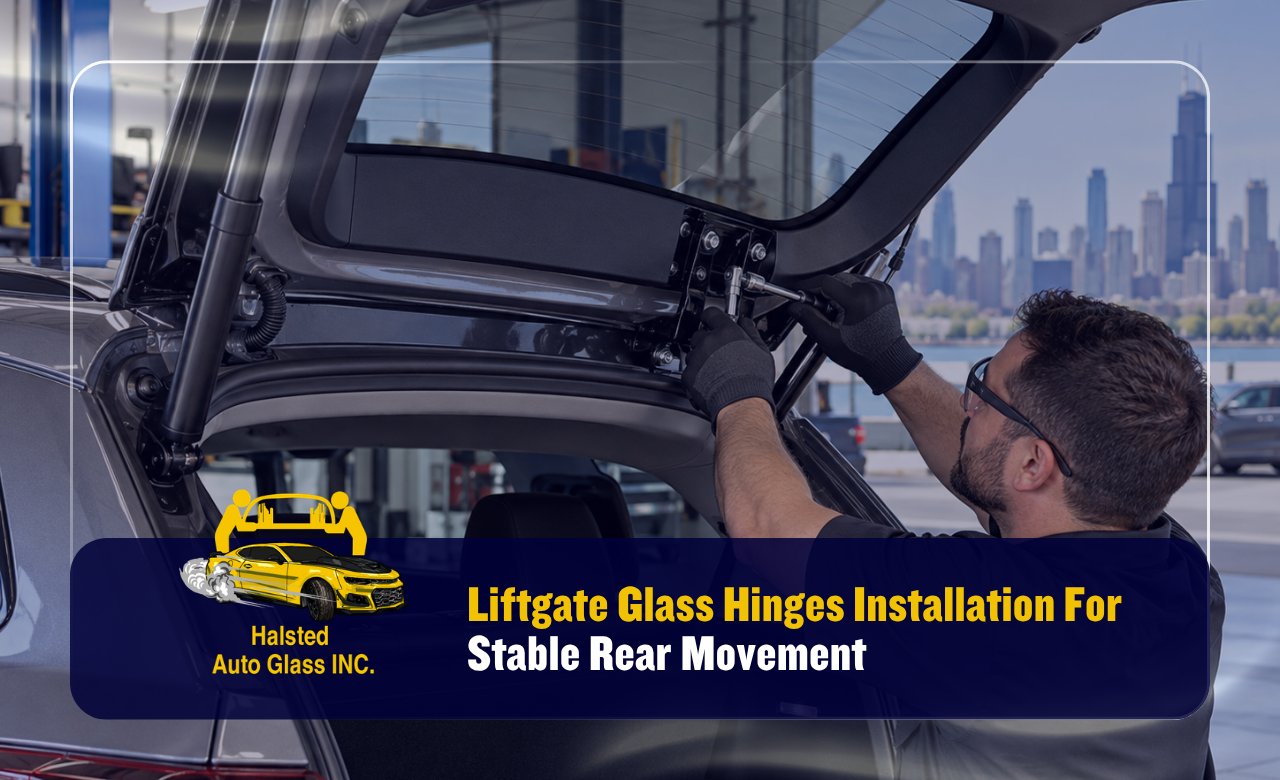 Liftgate glass hinges installation in Chicago on rear vehicle glass