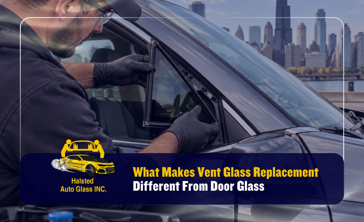 Vent glass replacement in Chicago for a damaged small side window